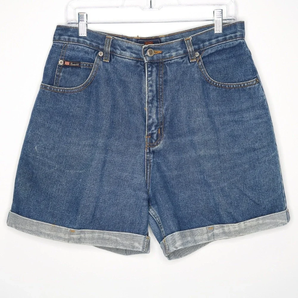 Vintage Route 66 High Waisted Denim Shorts Medium‎ Wash Blue Cuffed 13/14 90s